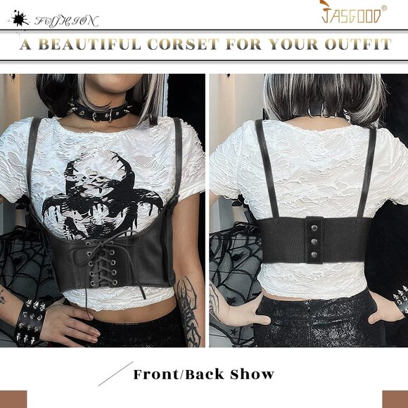 9225 Women Faux Leather Corset Waist Belt Elastic Wide Underbust main image 6
